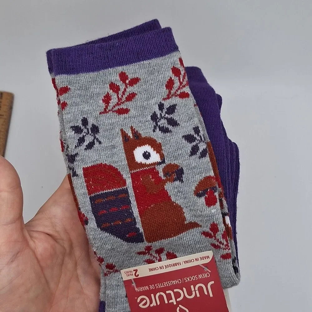 Purple and Gray Squirrel Patterned Socks